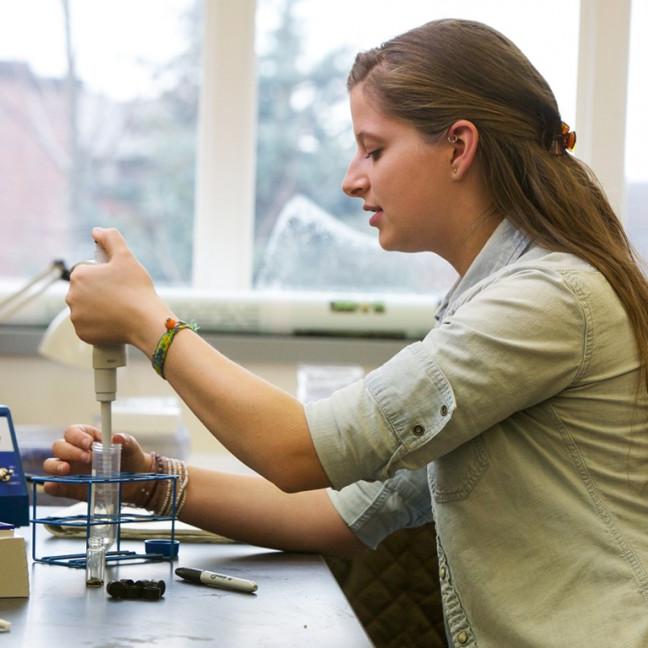 a student works in a laboratory